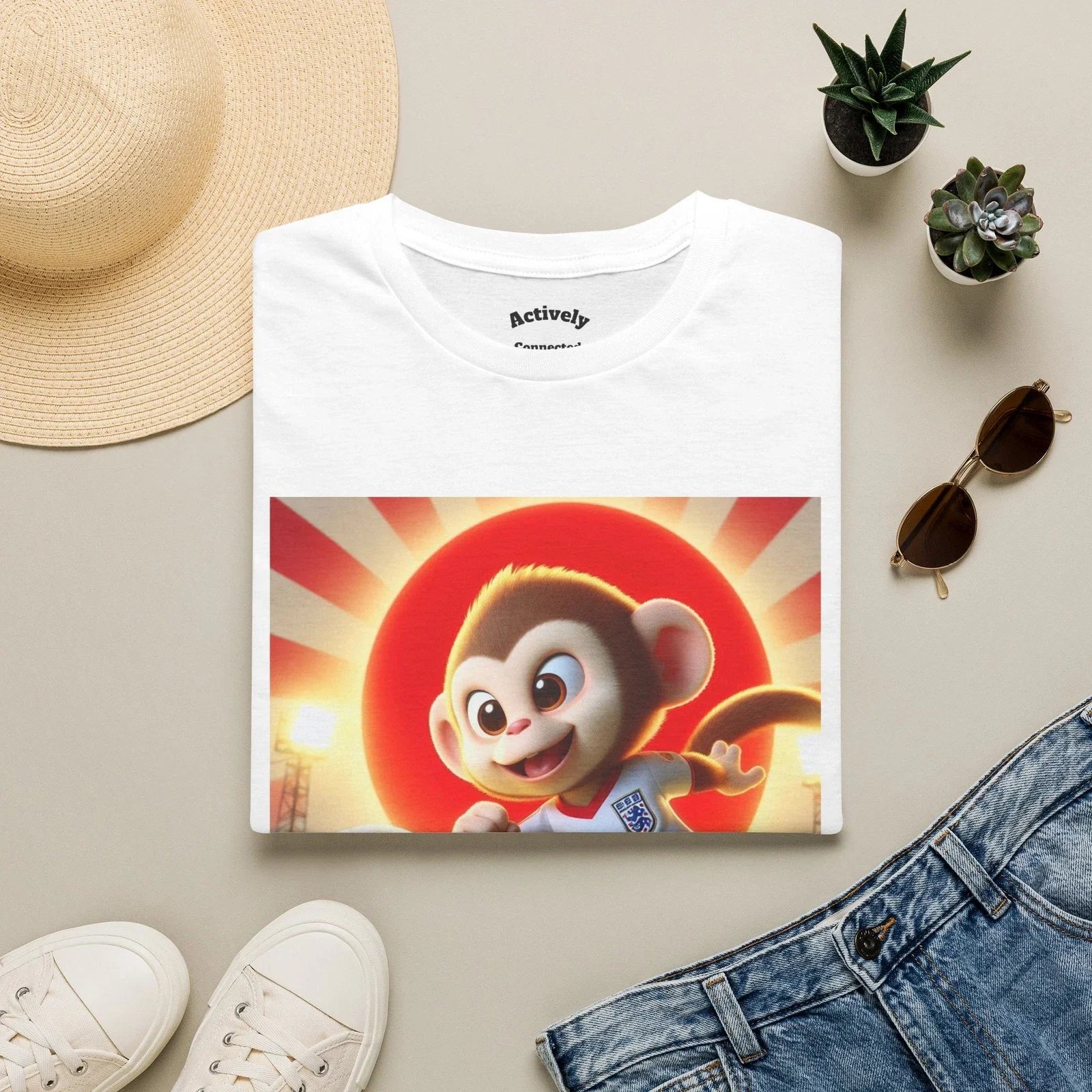 Soccer Monkey T-Shirt | Retro Sunburst Cartoon Animal Tee Unisex T-shirt, Sweatshirt, Hoodie, Long Sleeve Tee - T-Shirt, Sweatshirt, Hoodie