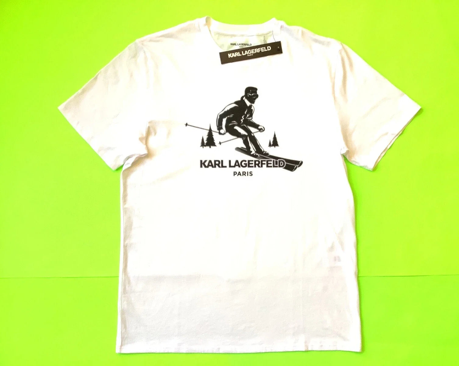 KARL LAGERFELD Mens Short Sleeve T-Shirt Paris X-LARGE White w/Black Cotton NEW Unisex T-shirt, Sweatshirt, Hoodie, Long Sleeve Tee - T-Shirt, Sweatshirt, Hoodie