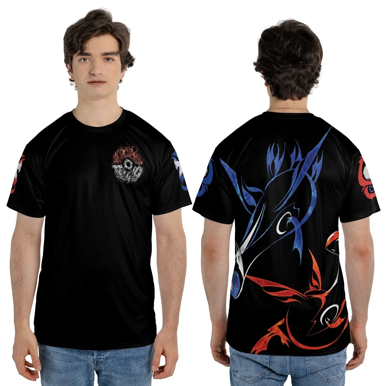 Latios Latias PKM T-Shirt Tribal Art Style Graphic Tee Black All Over Print Unisex T-shirt, Sweatshirt, Hoodie, Long Sleeve Tee - T-Shirt, Sweatshirt, Hoodie