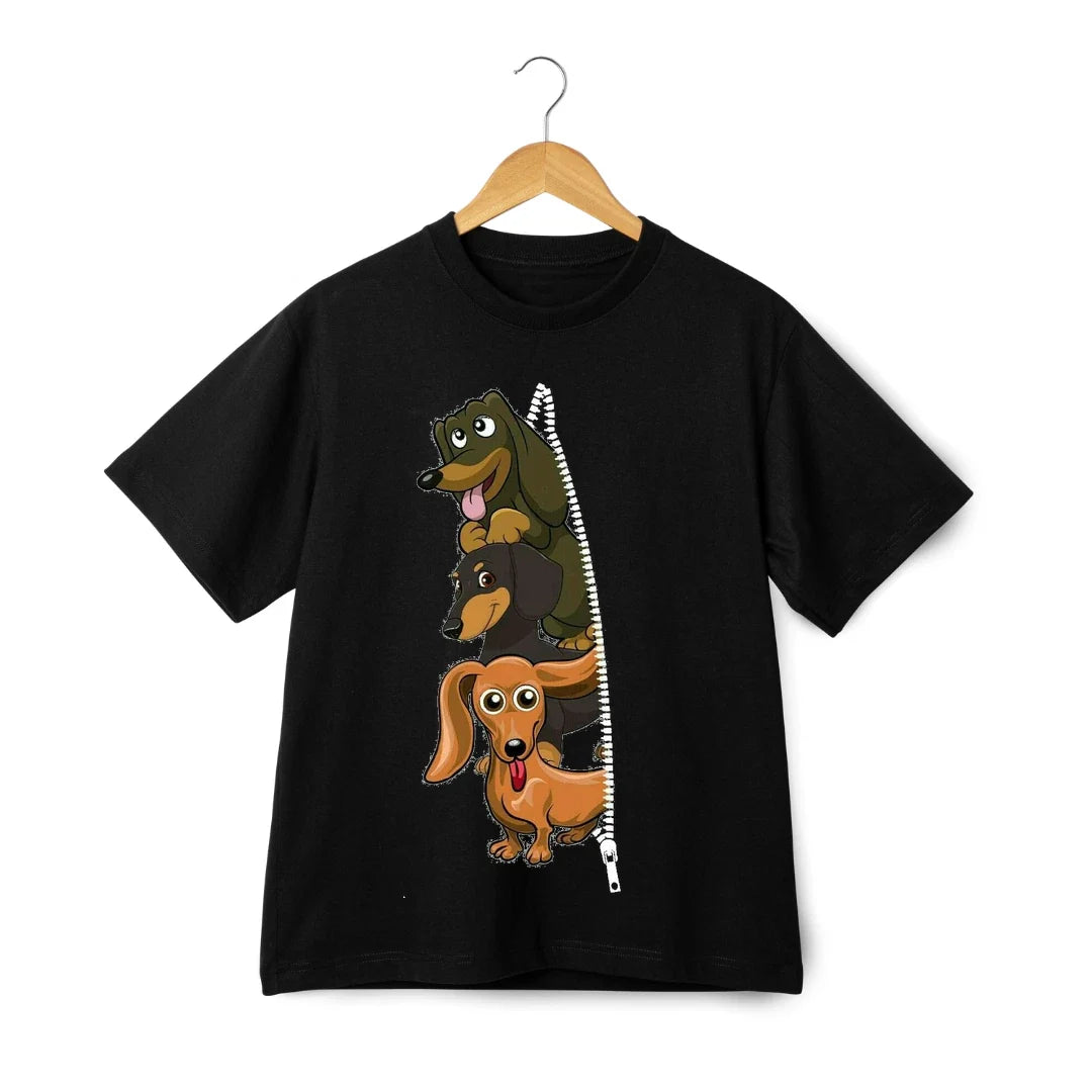 Dachshund Zipper T-Shirt - Unisex Funny Wiener Dog Cartoon Graphic Tee Unisex T-shirt, Sweatshirt, Hoodie, Long Sleeve Tee - T-Shirt, Sweatshirt, Hoodie