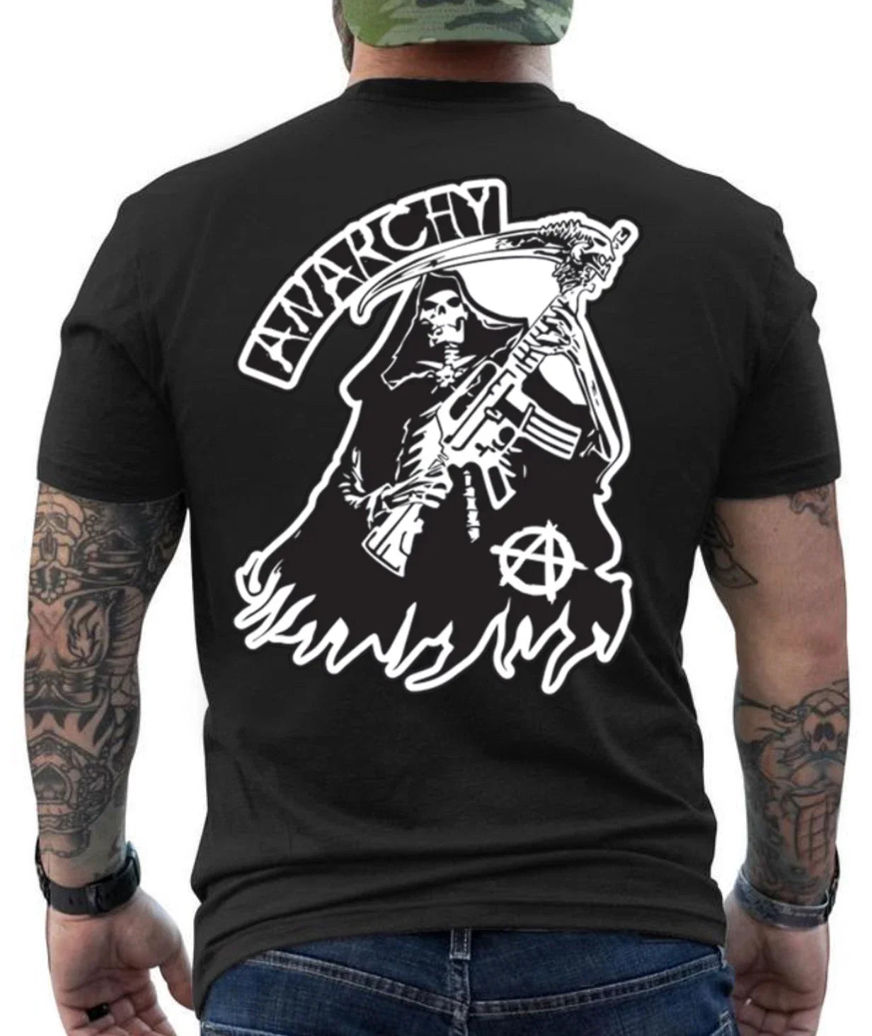 Anarchy Grim Reaper Skull Biker Graphic Design  T- Shirt Unisex T-shirt, Sweatshirt, Hoodie, Long Sleeve Tee - T-Shirt, Sweatshirt, Hoodie