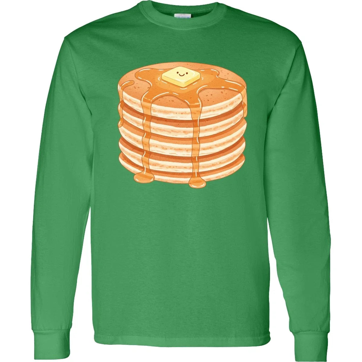 Inktastic Happy Kawaii Pancakes Long Sleeve T-Shirt Food Breakfast Syrup Butter Unisex T-shirt, Sweatshirt, Hoodie, Long Sleeve Tee - T-Shirt, Sweatshirt, Hoodie