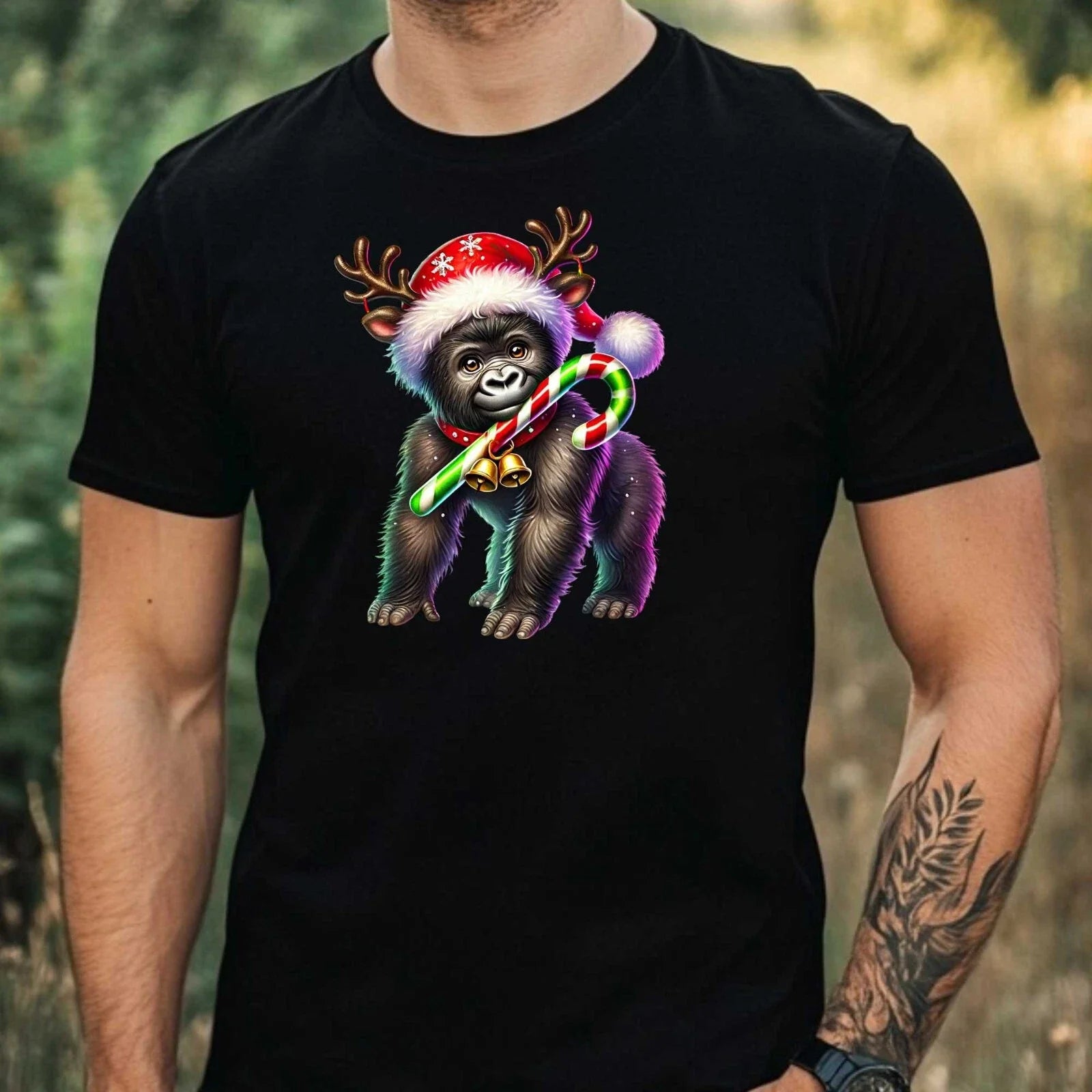 Mens Christmas Gorilla Theme Cotton T-Shirt Size XS to 5XL Unisex T-shirt, Sweatshirt, Hoodie, Long Sleeve Tee - T-Shirt, Sweatshirt, Hoodie