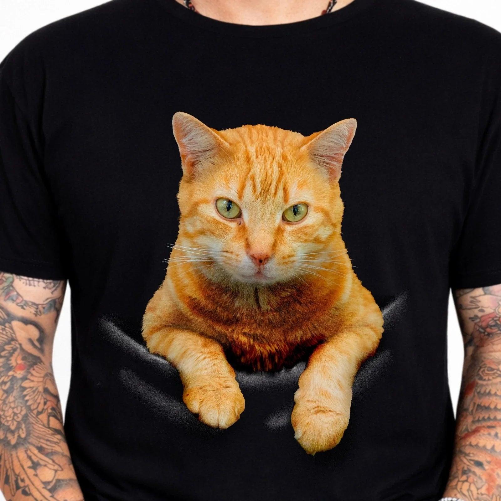 Orange Tabby Cat Peeking Out Funny Cute Cat Lover Gift Pet Owner T-Shirt. Unisex T-shirt, Sweatshirt, Hoodie, Long Sleeve Tee - T-Shirt, Sweatshirt, Hoodie