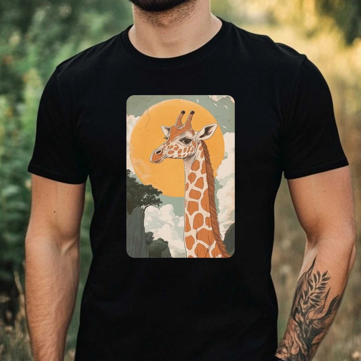 Mens Giraffe Anime Style Print Cotton T-Shirt Size XS to 5XL Unisex T-shirt, Sweatshirt, Hoodie, Long Sleeve Tee - T-Shirt, Sweatshirt, Hoodie