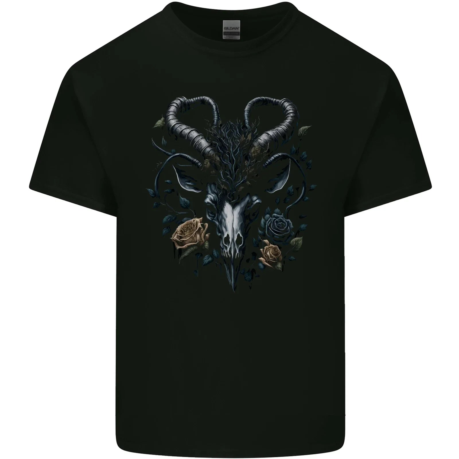 A Gothic Goat Skull With Flowers Goth Roses Mens Cotton T-Shirt Tee Top Unisex T-shirt, Sweatshirt, Hoodie, Long Sleeve Tee - T-Shirt, Sweatshirt, Hoodie