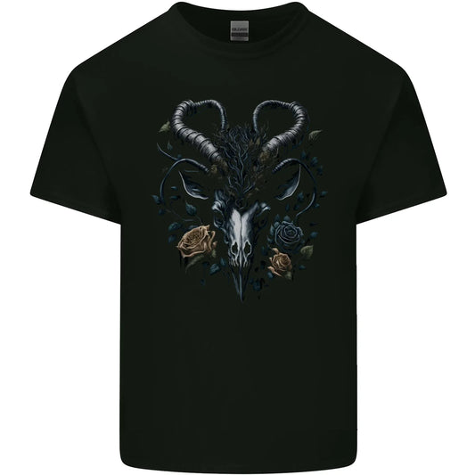 A Gothic Goat Skull With Flowers Goth Roses Mens Cotton T-Shirt Tee Top Unisex T-shirt, Sweatshirt, Hoodie, Long Sleeve Tee - T-Shirt, Sweatshirt, Hoodie