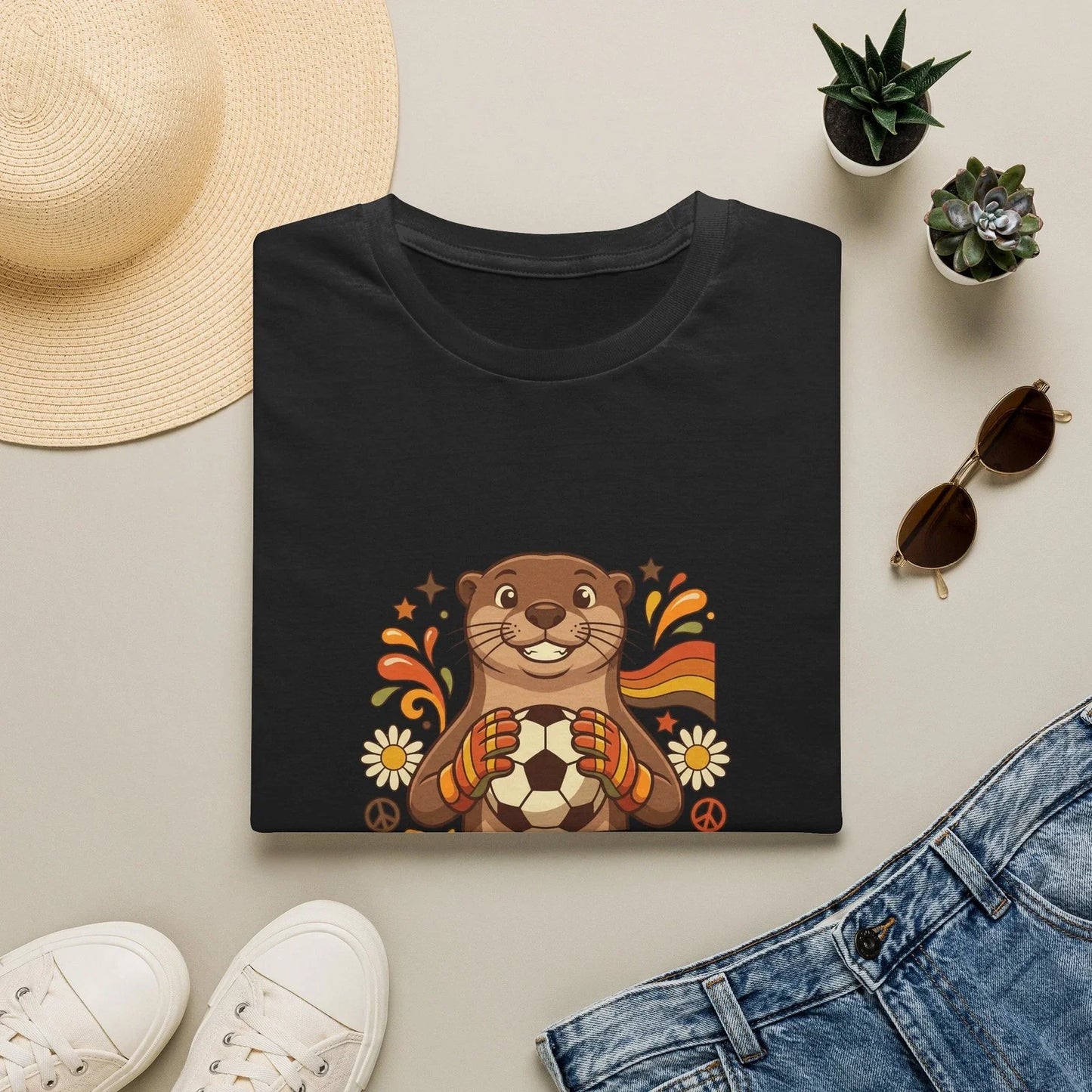 Otter Saves Soccer Ball retro floral design T-Shirt | 1976 Unisex T-shirt, Sweatshirt, Hoodie, Long Sleeve Tee - T-Shirt, Sweatshirt, Hoodie