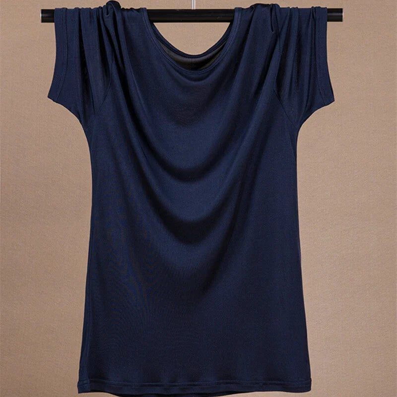 Knitted Men's Short Sleeve T-shirt Mulberry Silk Fabric Round Neck Pullover Top Unisex T-shirt, Sweatshirt, Hoodie, Long Sleeve Tee - T-Shirt, Sweatshirt, Hoodie