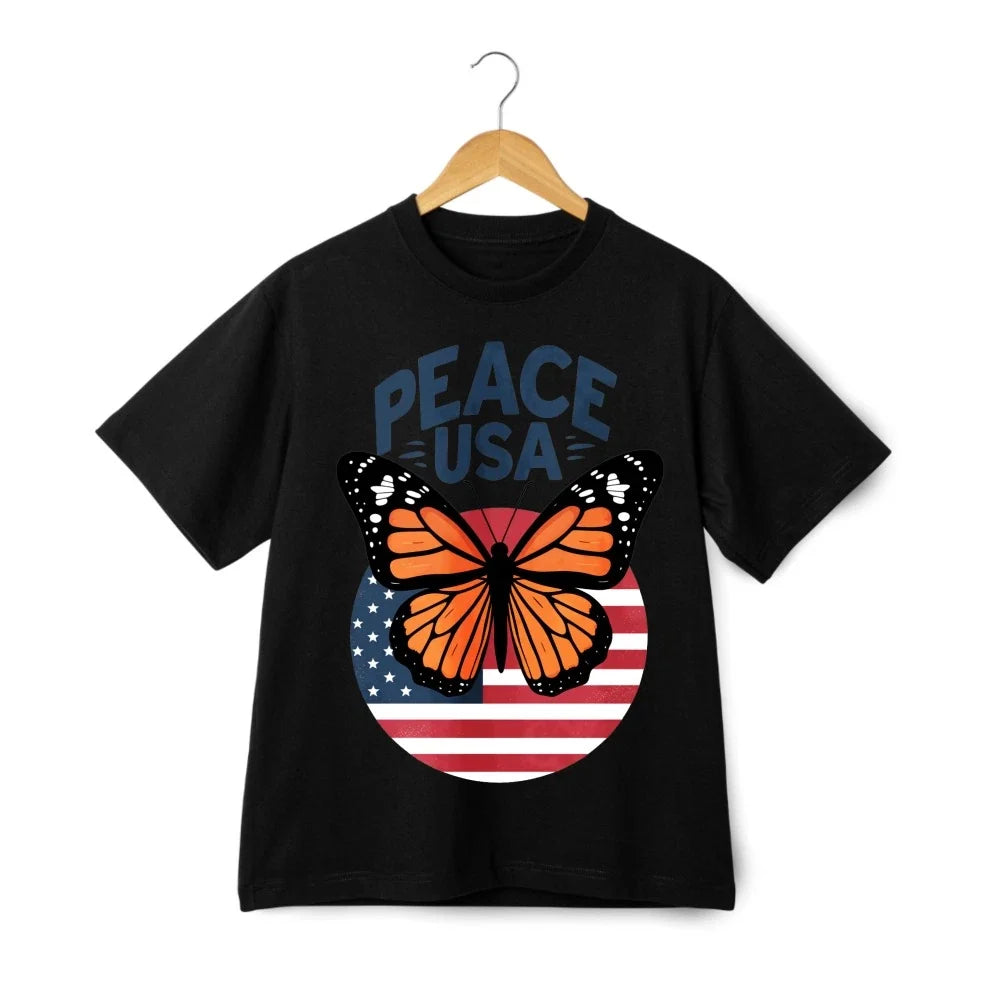 Peace USA Monarch Butterfly American Flag T-Shirt American Flag Support T-Shirt Unisex T-shirt, Sweatshirt, Hoodie, Long Sleeve Tee - T-Shirt, Sweatshirt, Hoodie
