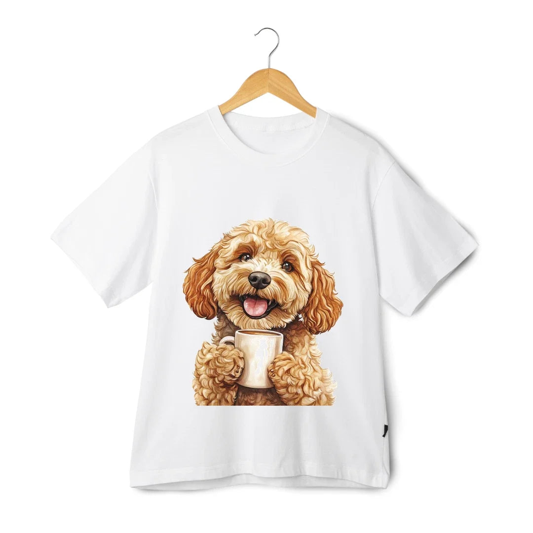 Coffee Doodle T-Shirt - Unisex Cute Dog With Mug Cartoon Graphic Pet Tee Unisex T-shirt, Sweatshirt, Hoodie, Long Sleeve Tee - T-Shirt, Sweatshirt, Hoodie