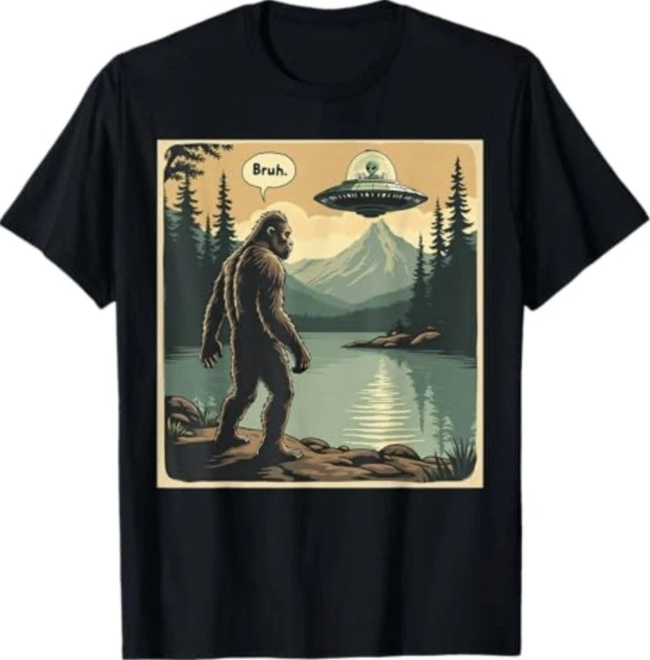 Funny Bigfoot Sasquatch Alien Spaceship UFO Introvert Bruh T-Shirt Unisex T-shirt, Sweatshirt, Hoodie, Long Sleeve Tee - T-Shirt, Sweatshirt, Hoodie