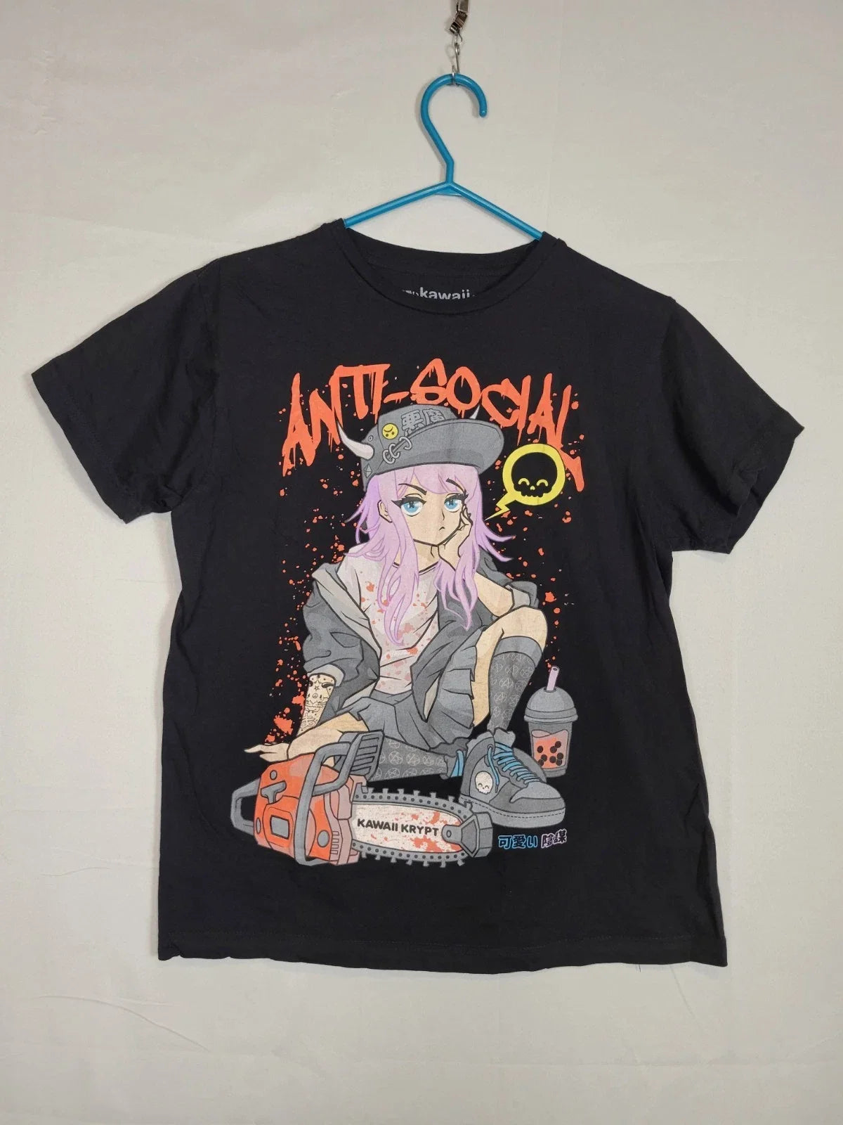 Kawaii Krypt Anti Social Tshirt Mens Medium Anime Style Graphic Tee Unisex T-shirt, Sweatshirt, Hoodie, Long Sleeve Tee - T-Shirt, Sweatshirt, Hoodie