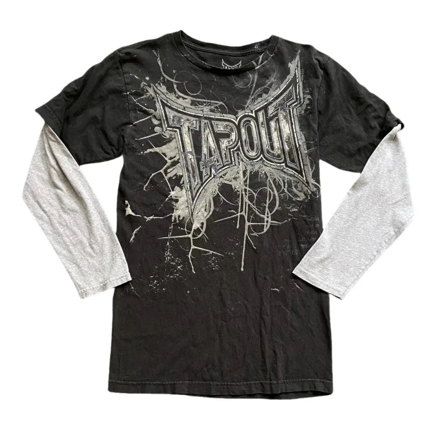 TapOut Y2K long-sleeved Fake Two Piece Gothic layered round neck graphic T-shirt Unisex T-shirt, Sweatshirt, Hoodie, Long Sleeve Tee - T-Shirt, Sweatshirt, Hoodie