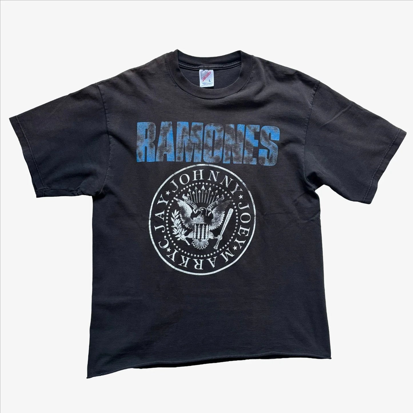 90s Vintage Ramones Blue Rusted Band Logo T-Shirt Large Unisex T-shirt, Sweatshirt, Hoodie, Long Sleeve Tee - T-Shirt, Sweatshirt, Hoodie