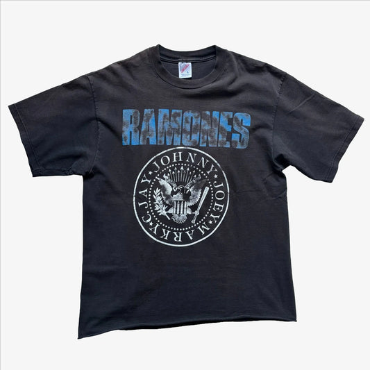 90s Vintage Ramones Blue Rusted Band Logo T-Shirt Large Unisex T-shirt, Sweatshirt, Hoodie, Long Sleeve Tee - T-Shirt, Sweatshirt, Hoodie