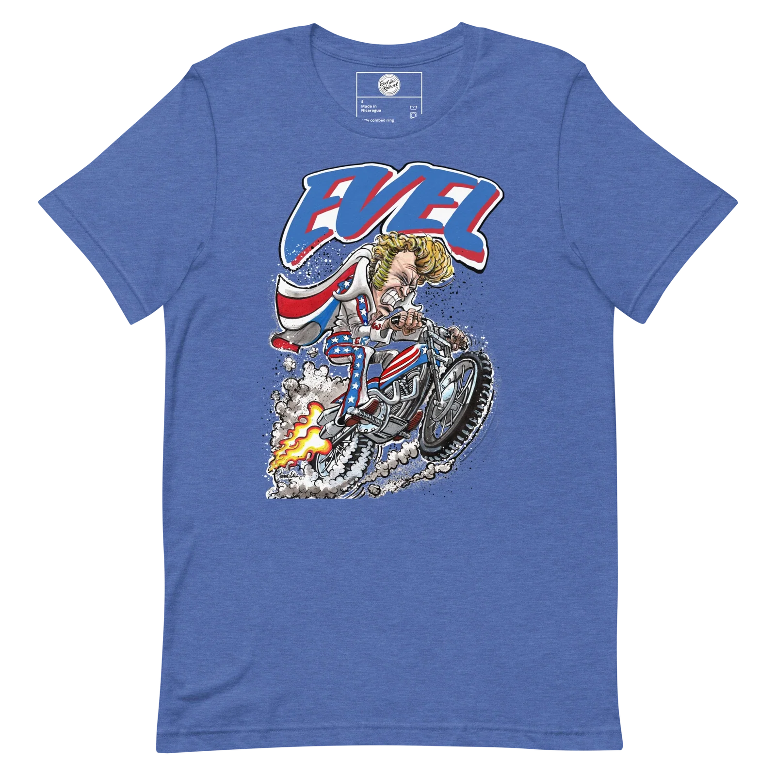 Evel Knievel - Evel Rides Again in this Cool Artist Rendition Unisex T-shirt, Sweatshirt, Hoodie, Long Sleeve Tee - T-Shirt, Sweatshirt, Hoodie
