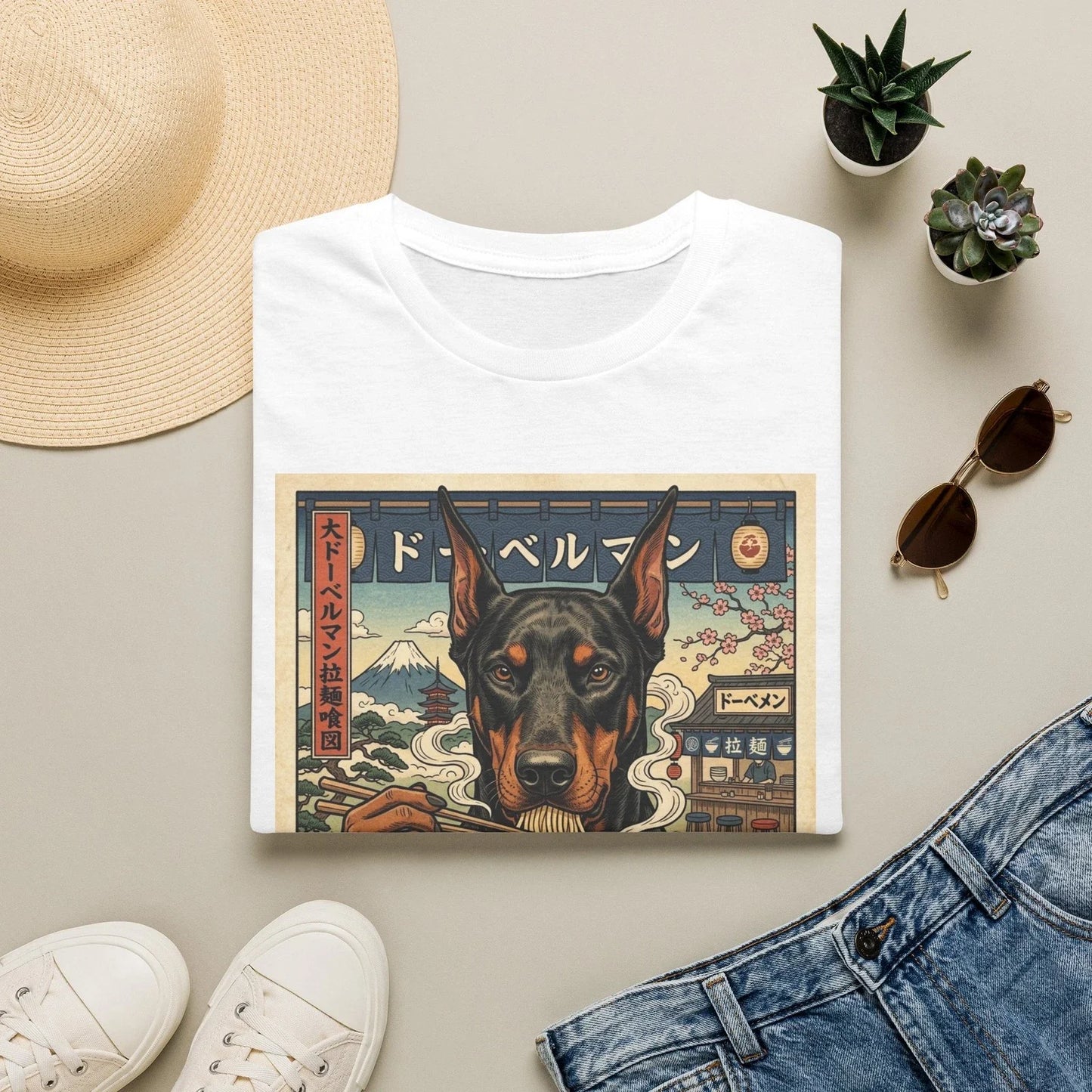 Doberman Ramen Bowl T-Shirt | Vintage Japanese Dog Art Unisex T-shirt, Sweatshirt, Hoodie, Long Sleeve Tee - T-Shirt, Sweatshirt, Hoodie