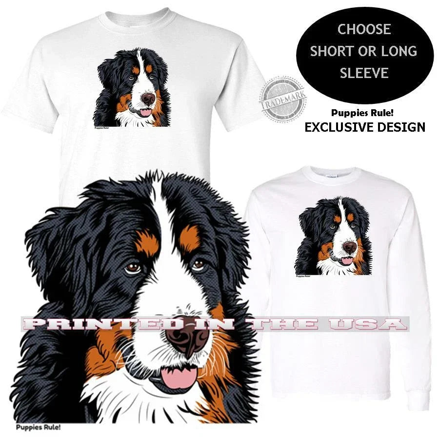 Puppies Rule Bernese Mountain Dog Front Face Pop Art Graphic T Shirt Unisex T-shirt, Sweatshirt, Hoodie, Long Sleeve Tee - T-Shirt, Sweatshirt, Hoodie