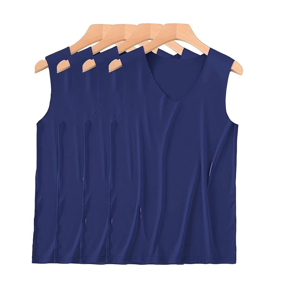 Mens Casual Solid Color V Neck Vest Sleeveless Seamless Ice Silk Fabric Unisex T-shirt, Sweatshirt, Hoodie, Long Sleeve Tee - T-Shirt, Sweatshirt, Hoodie