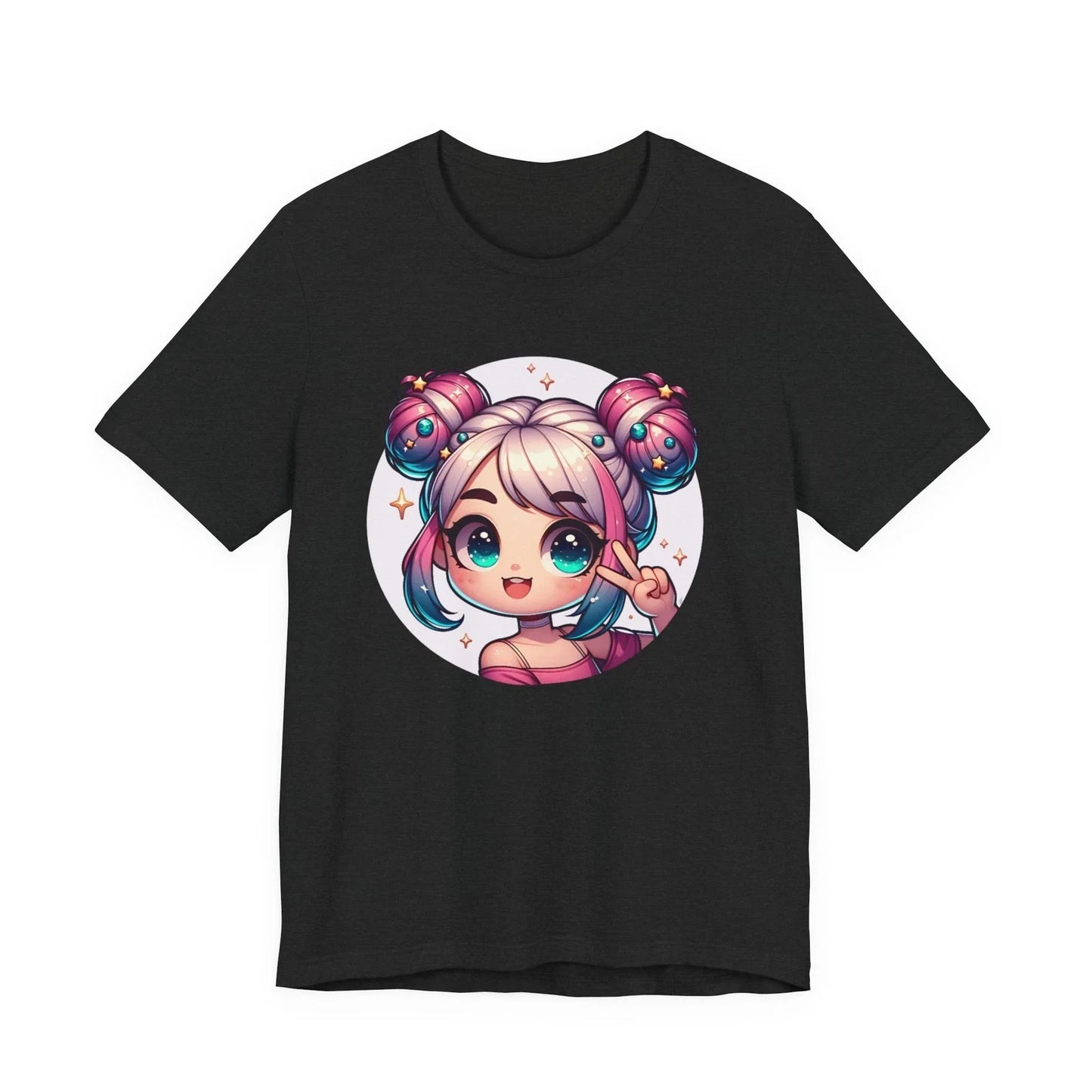 Kawaii Space Buns Anime Girl Tee | Cute Chibi Portrait Unisex T-shirt, Sweatshirt, Hoodie, Long Sleeve Tee - T-Shirt, Sweatshirt, Hoodie