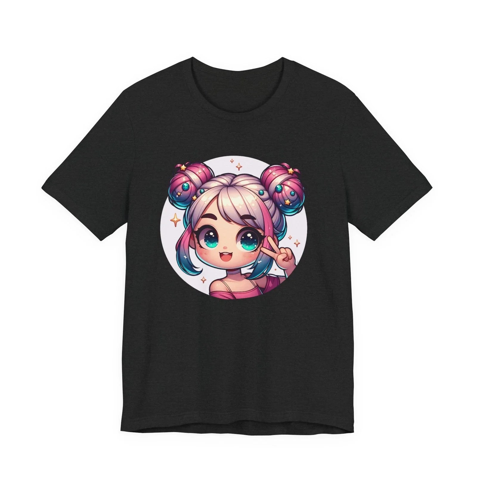 Kawaii Space Buns Anime Girl Tee | Cute Chibi Portrait Unisex T-shirt, Sweatshirt, Hoodie, Long Sleeve Tee - T-Shirt, Sweatshirt, Hoodie