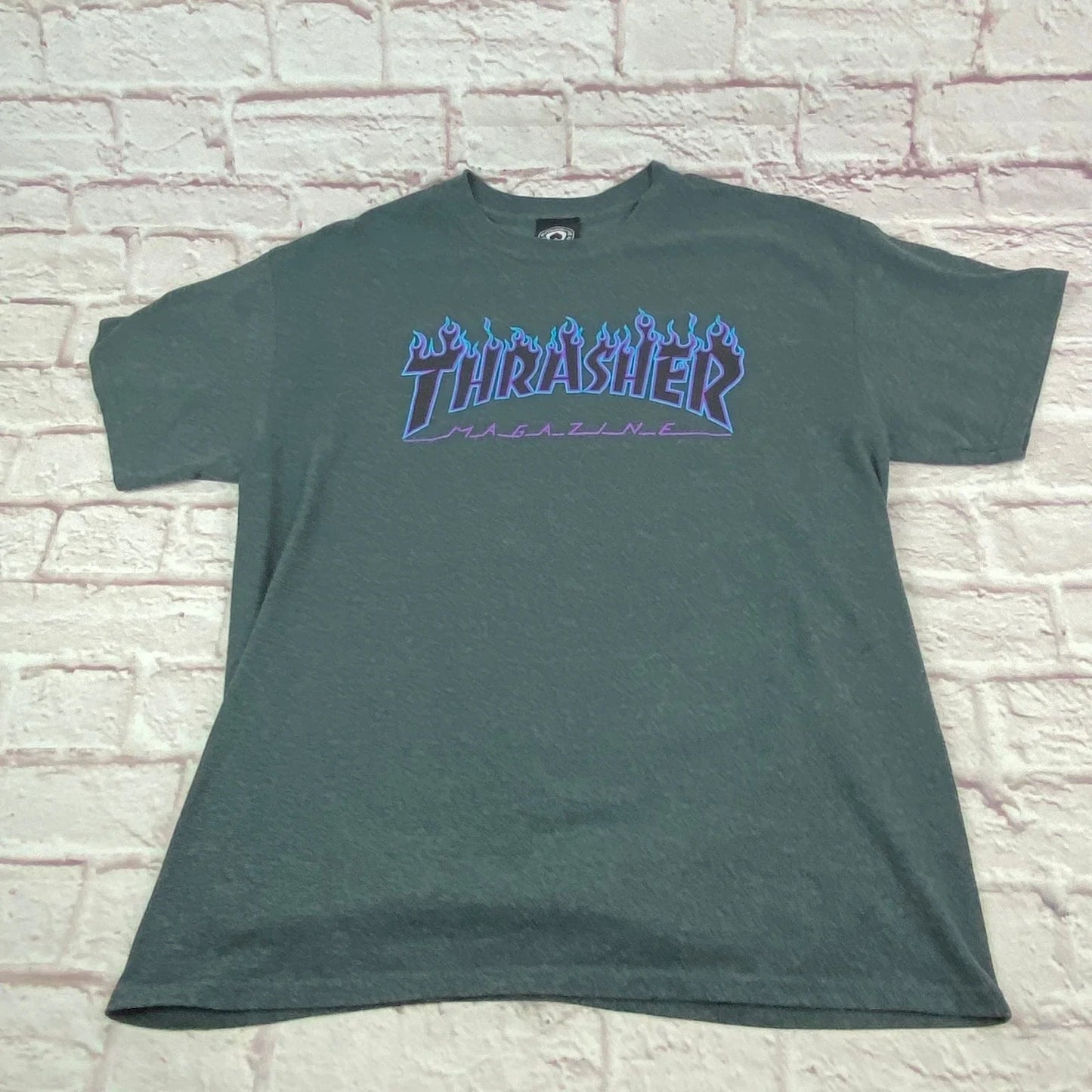 Thrasher Magazine Blue Flame Logo T Shirt Mens Large Gray Graphic Skateboarding Unisex T-shirt, Sweatshirt, Hoodie, Long Sleeve Tee - T-Shirt, Sweatshirt, Hoodie