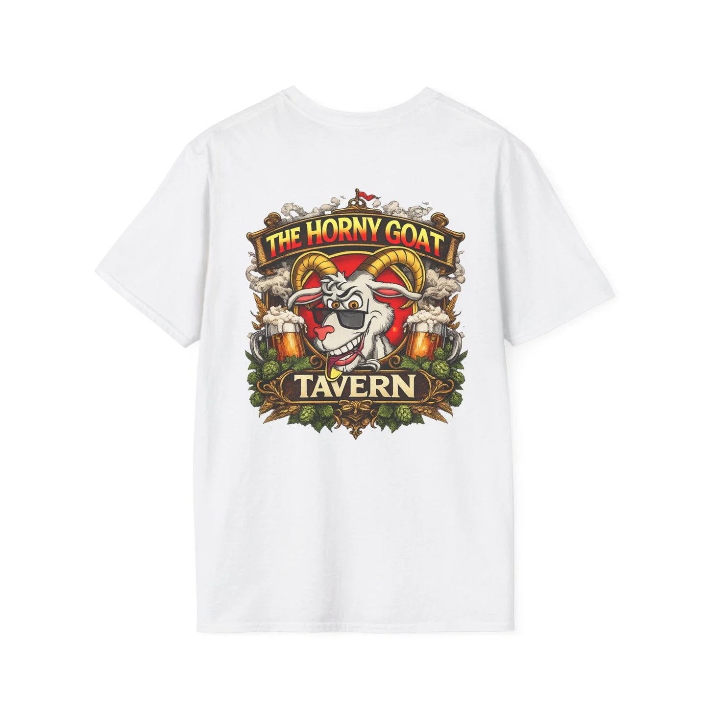 The Horny Goat Tavern Funny Beer Drinking Party Back Side Graphic T-Shirt Unisex T-shirt, Sweatshirt, Hoodie, Long Sleeve Tee - T-Shirt, Sweatshirt, Hoodie