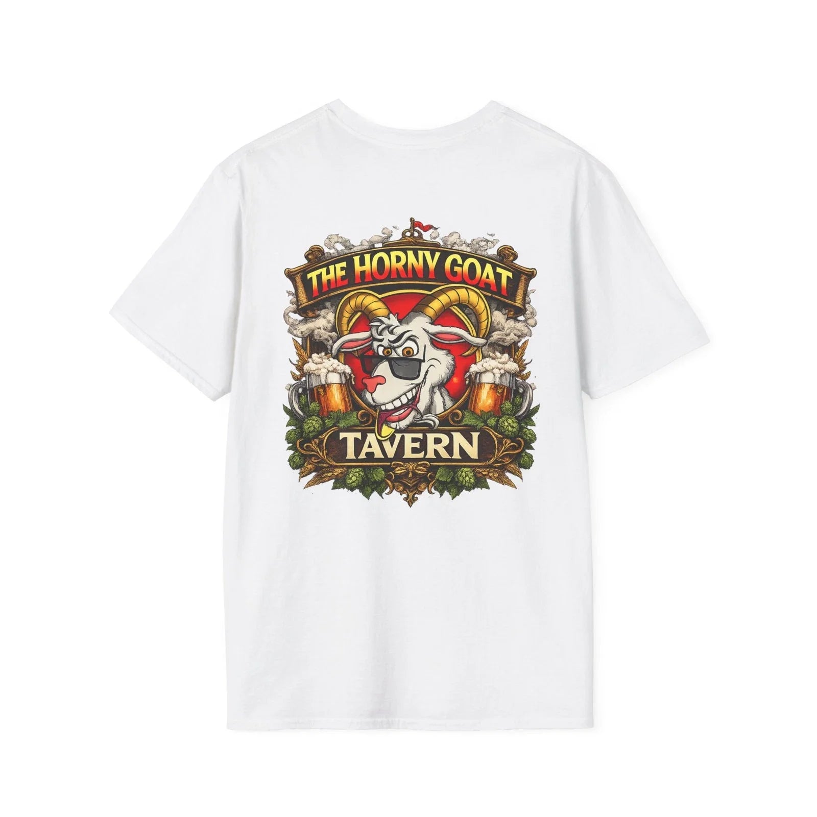The Horny Goat Tavern Funny Beer Drinking Party Back Side Graphic T-Shirt Unisex T-shirt, Sweatshirt, Hoodie, Long Sleeve Tee - T-Shirt, Sweatshirt, Hoodie
