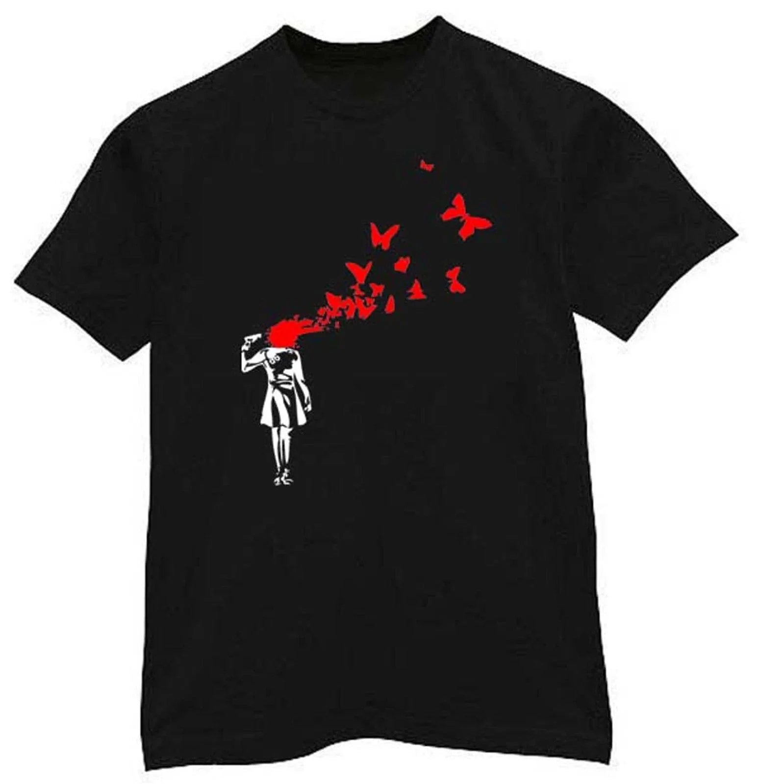 BANKSY BUTTERFLY SUICIDE T-SHIRT - Urban Art Butterflies Girl - Sizes S-XXXL Unisex T-shirt, Sweatshirt, Hoodie, Long Sleeve Tee - T-Shirt, Sweatshirt, Hoodie