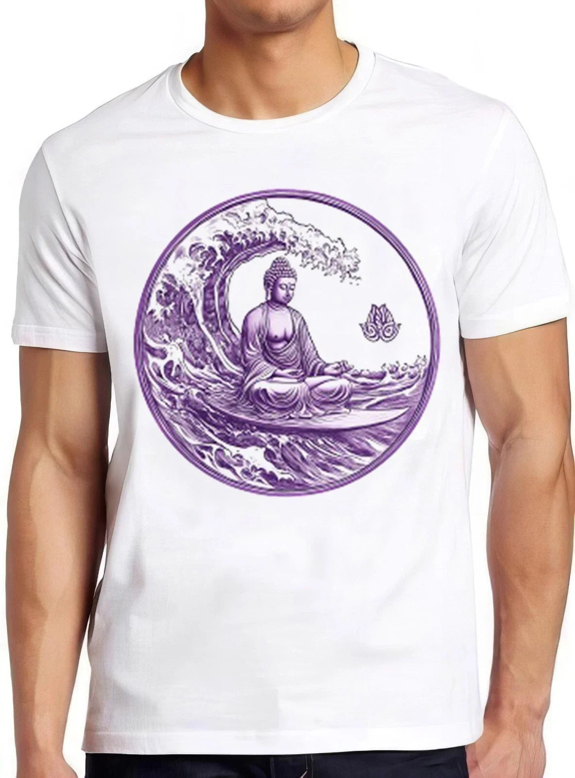 Buddha Surfing Great Wave Buddhist Zen Lotus Symbol Yoga Gift Tee T Shirt 2544 Unisex T-shirt, Sweatshirt, Hoodie, Long Sleeve Tee - T-Shirt, Sweatshirt, Hoodie