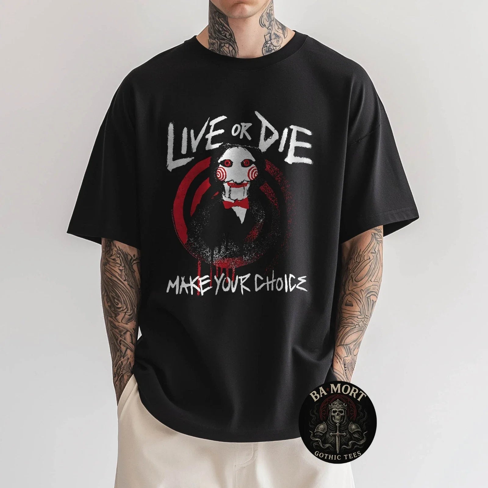 Saw Live Or Die Spiral Jigsaw Horror Movie Black T-Shirt Unisex T-shirt, Sweatshirt, Hoodie, Long Sleeve Tee - T-Shirt, Sweatshirt, Hoodie