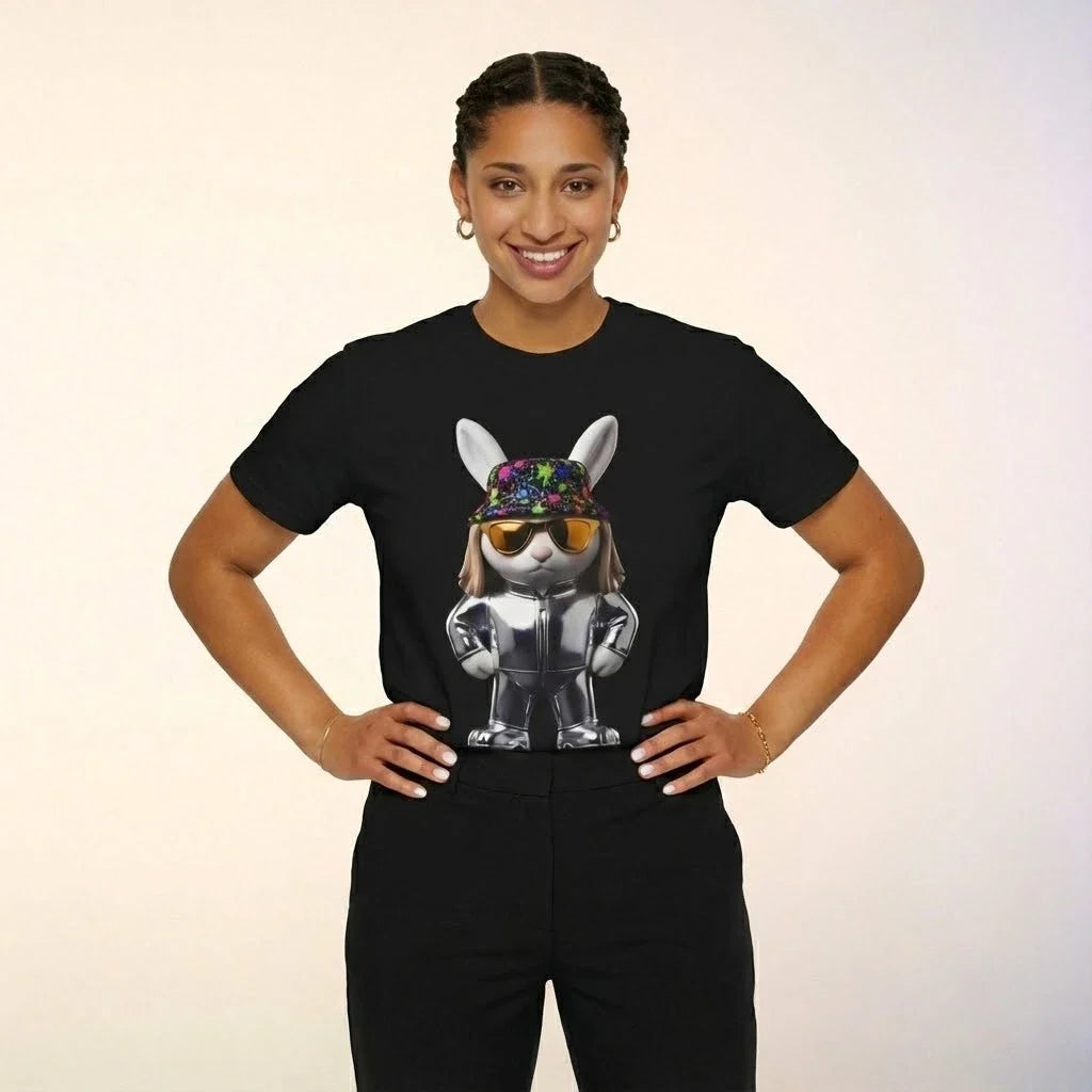 Cool Rabbit Graphic Black T-Shirt Streetwear Bunny Character Animal Art Tee Unisex T-shirt, Sweatshirt, Hoodie, Long Sleeve Tee - T-Shirt, Sweatshirt, Hoodie