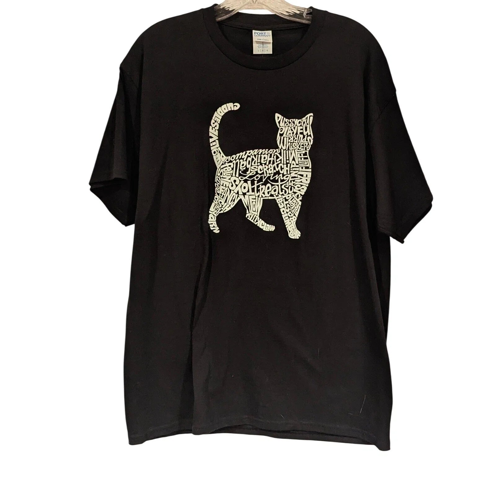 LA Pop Art Cat Word Art T-Shirt Sz L Black Graphic Tee Typography Pet Lover Gift Unisex T-shirt, Sweatshirt, Hoodie, Long Sleeve Tee - T-Shirt, Sweatshirt, Hoodie