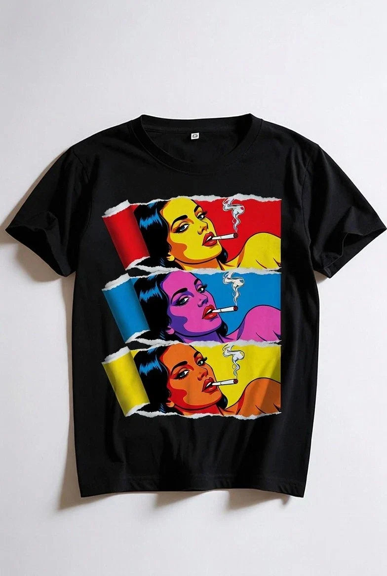 Trippy Woman Smoking T-Shirt | Colorful Pop Art Torn Paper Design | Streetwear G Unisex T-shirt, Sweatshirt, Hoodie, Long Sleeve Tee - T-Shirt, Sweatshirt, Hoodie