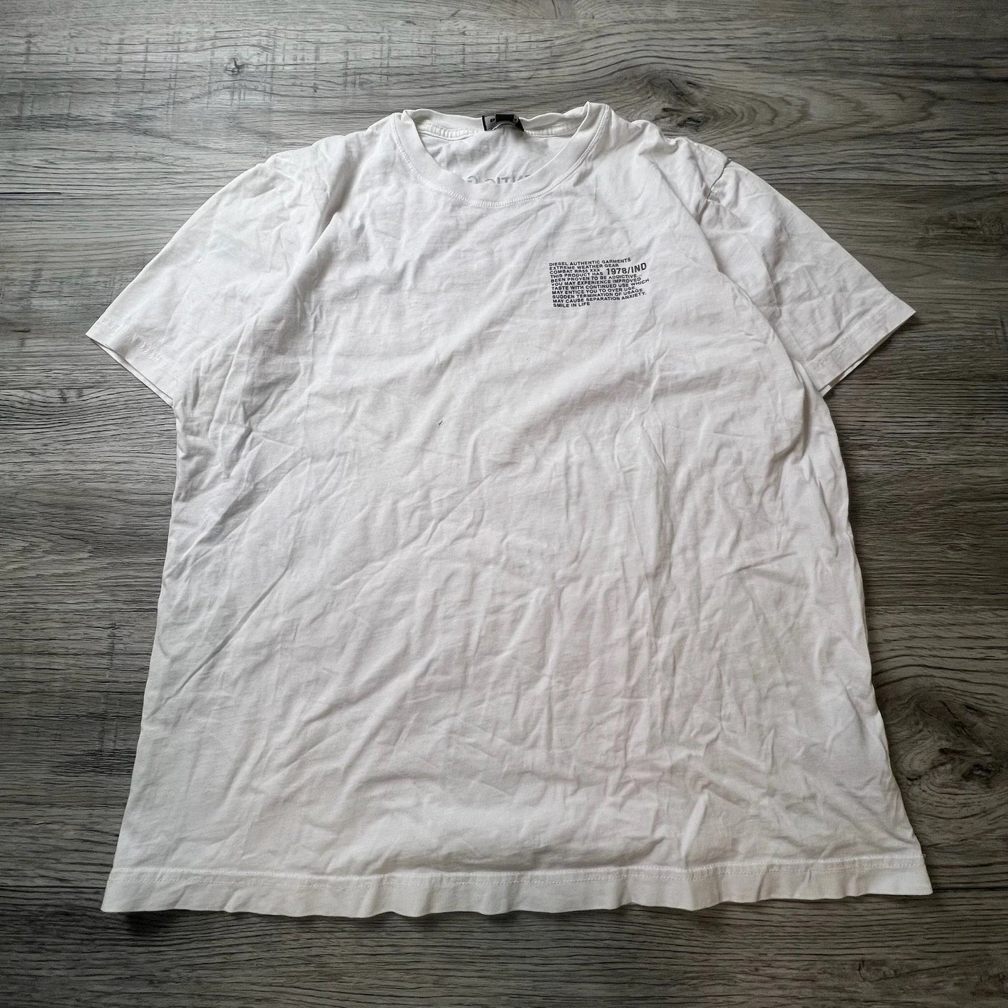 Diesel Graphic T-Shirt Mens Medium White Text Print Industrial Streetwear Tee Unisex T-shirt, Sweatshirt, Hoodie, Long Sleeve Tee - T-Shirt, Sweatshirt, Hoodie