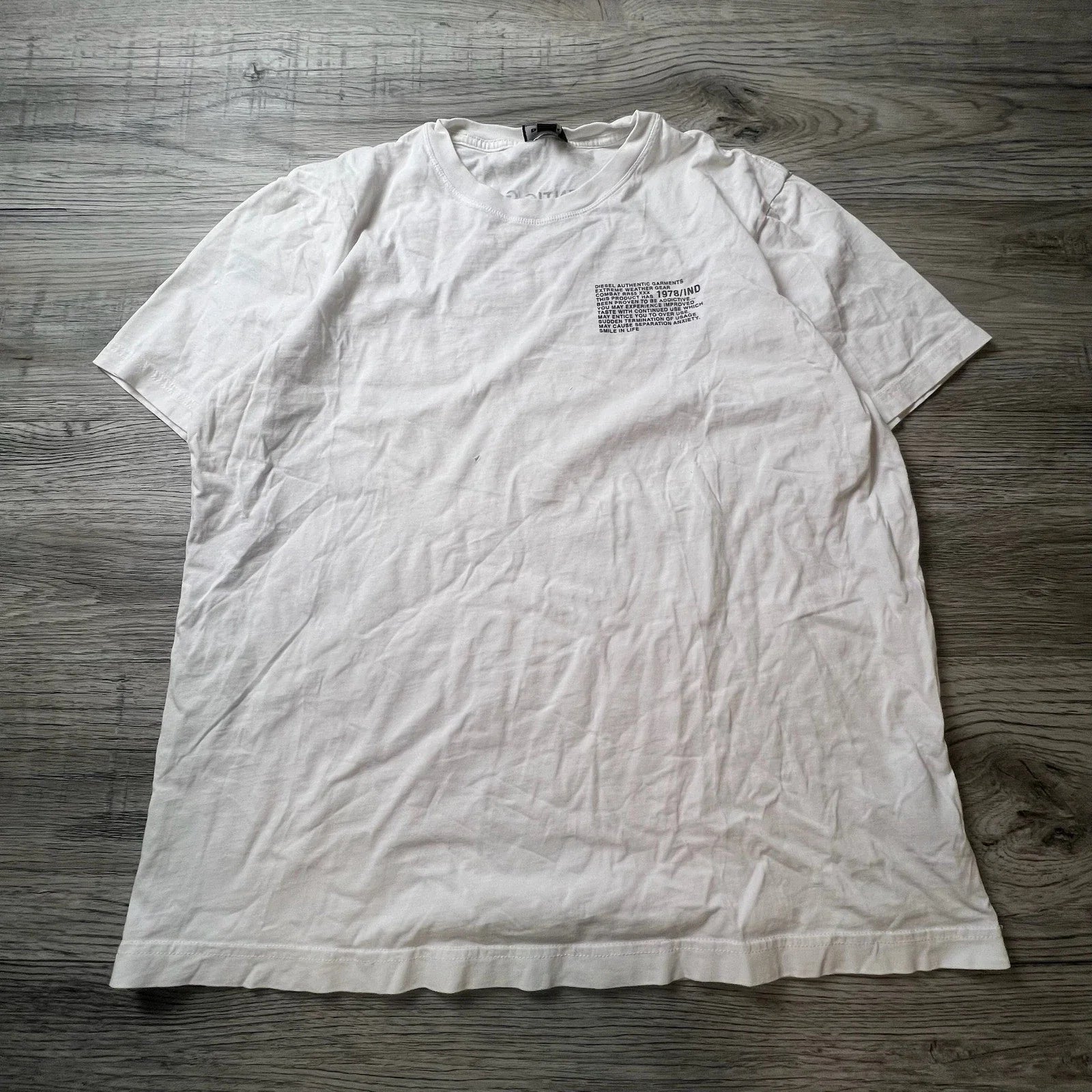 Diesel Graphic T-Shirt Mens Medium White Text Print Industrial Streetwear Tee Unisex T-shirt, Sweatshirt, Hoodie, Long Sleeve Tee - T-Shirt, Sweatshirt, Hoodie