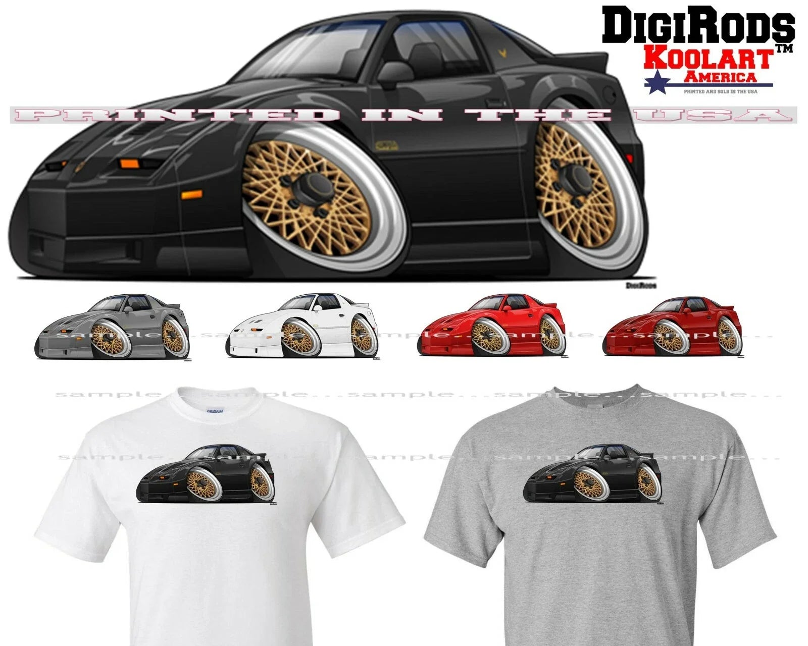 Pontiac Firebird Trans Am GTA Model DigiRods / Koolart Cartoon Car T Shirt Unisex T-shirt, Sweatshirt, Hoodie, Long Sleeve Tee - T-Shirt, Sweatshirt, Hoodie