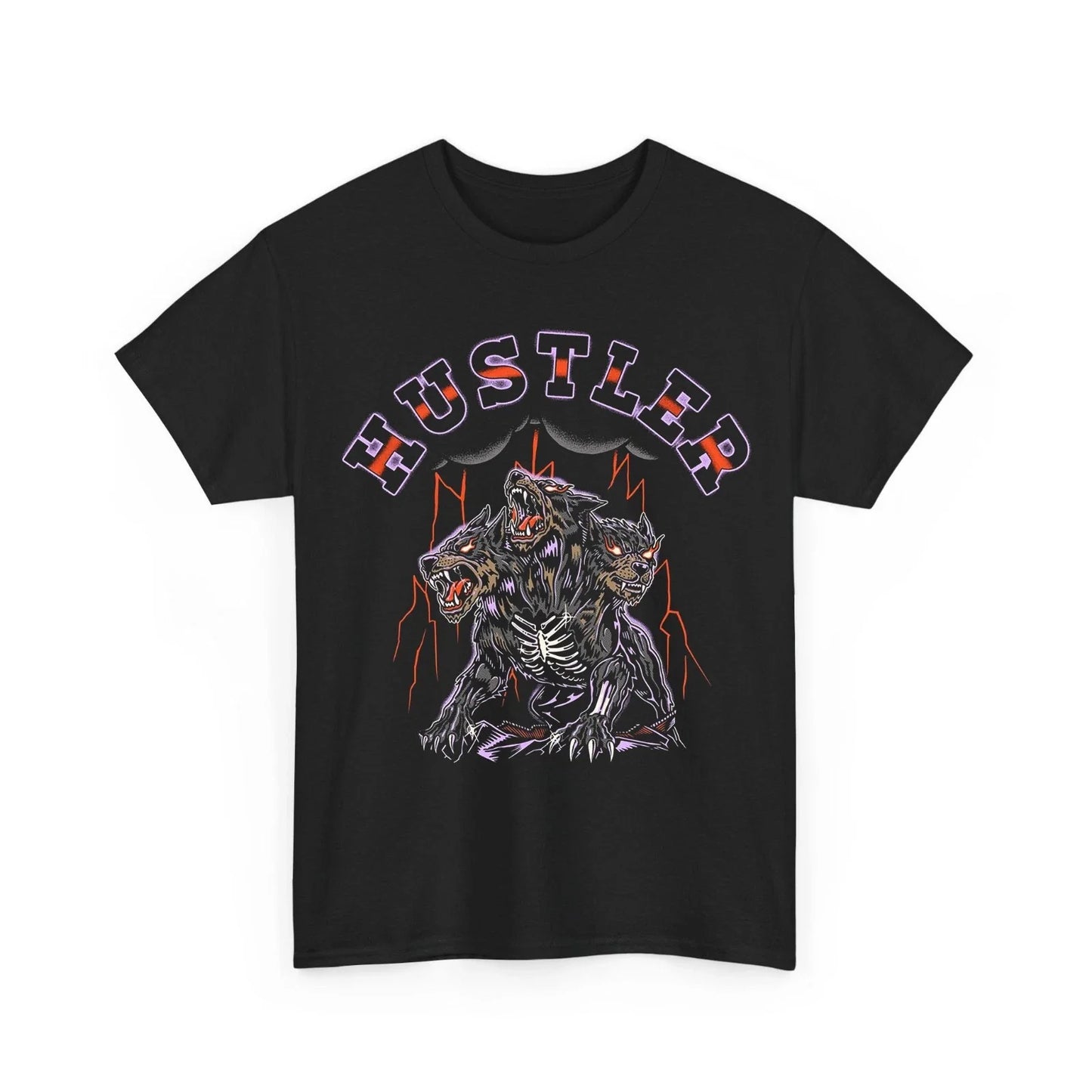 Hustler Three Headed Hell Hound Graphic Tee Vintage Mythology Gothic Black T-Shi Unisex T-shirt, Sweatshirt, Hoodie, Long Sleeve Tee - T-Shirt, Sweatshirt, Hoodie