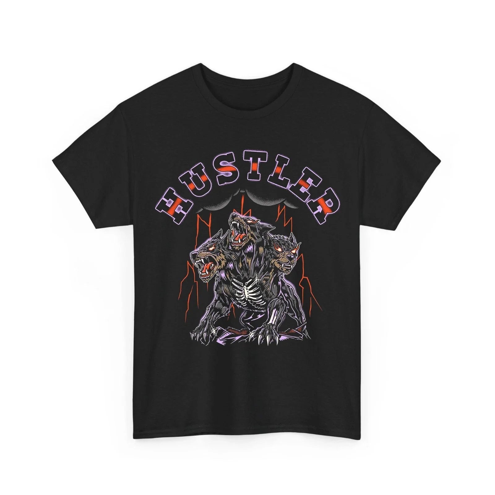 Hustler Three Headed Hell Hound Graphic Tee Vintage Mythology Gothic Black T-Shi Unisex T-shirt, Sweatshirt, Hoodie, Long Sleeve Tee - T-Shirt, Sweatshirt, Hoodie