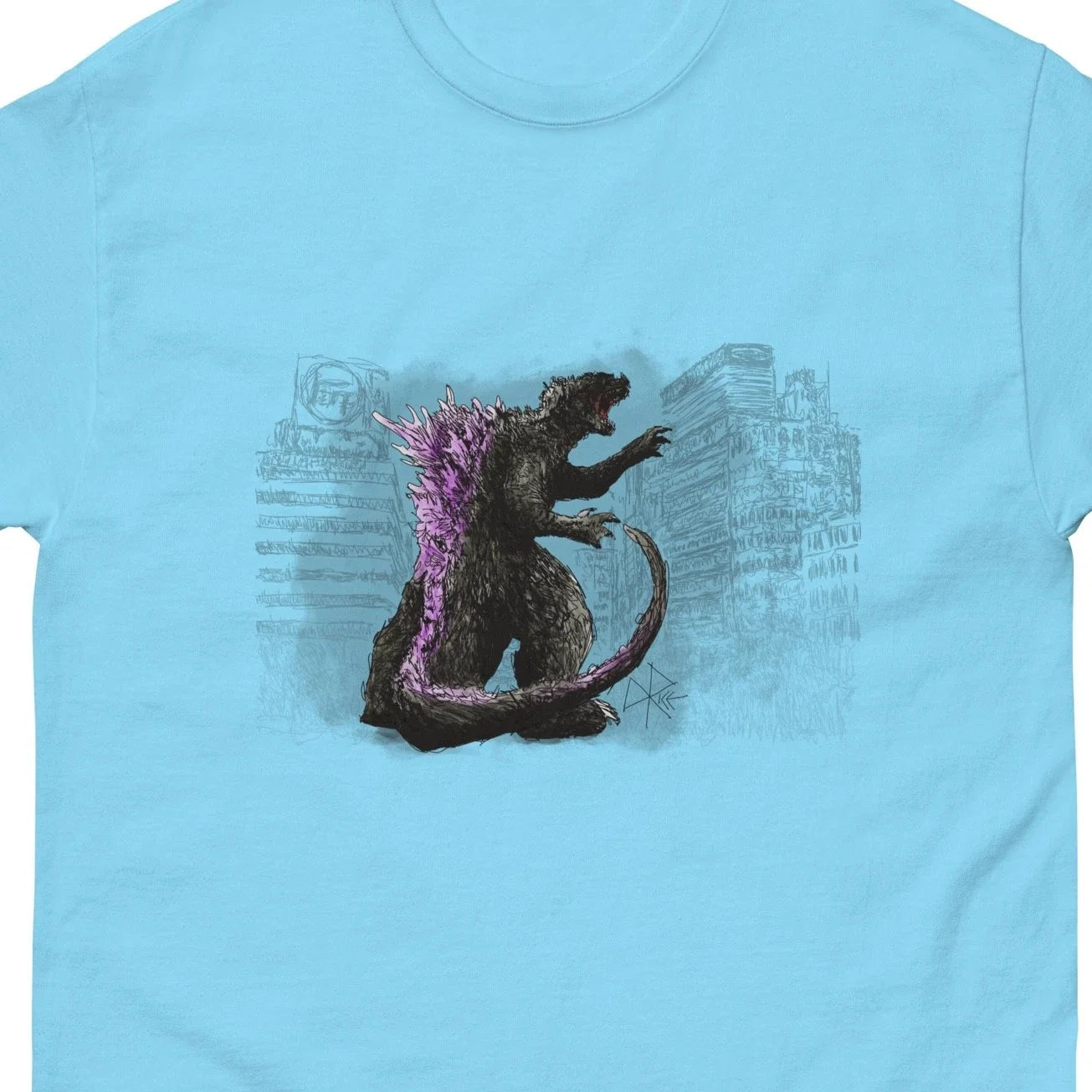 Godzilla Stalks Tokyo - Classic T-shirt Graphic Tee Funny Cool Sketch Art Unisex T-shirt, Sweatshirt, Hoodie, Long Sleeve Tee - T-Shirt, Sweatshirt, Hoodie