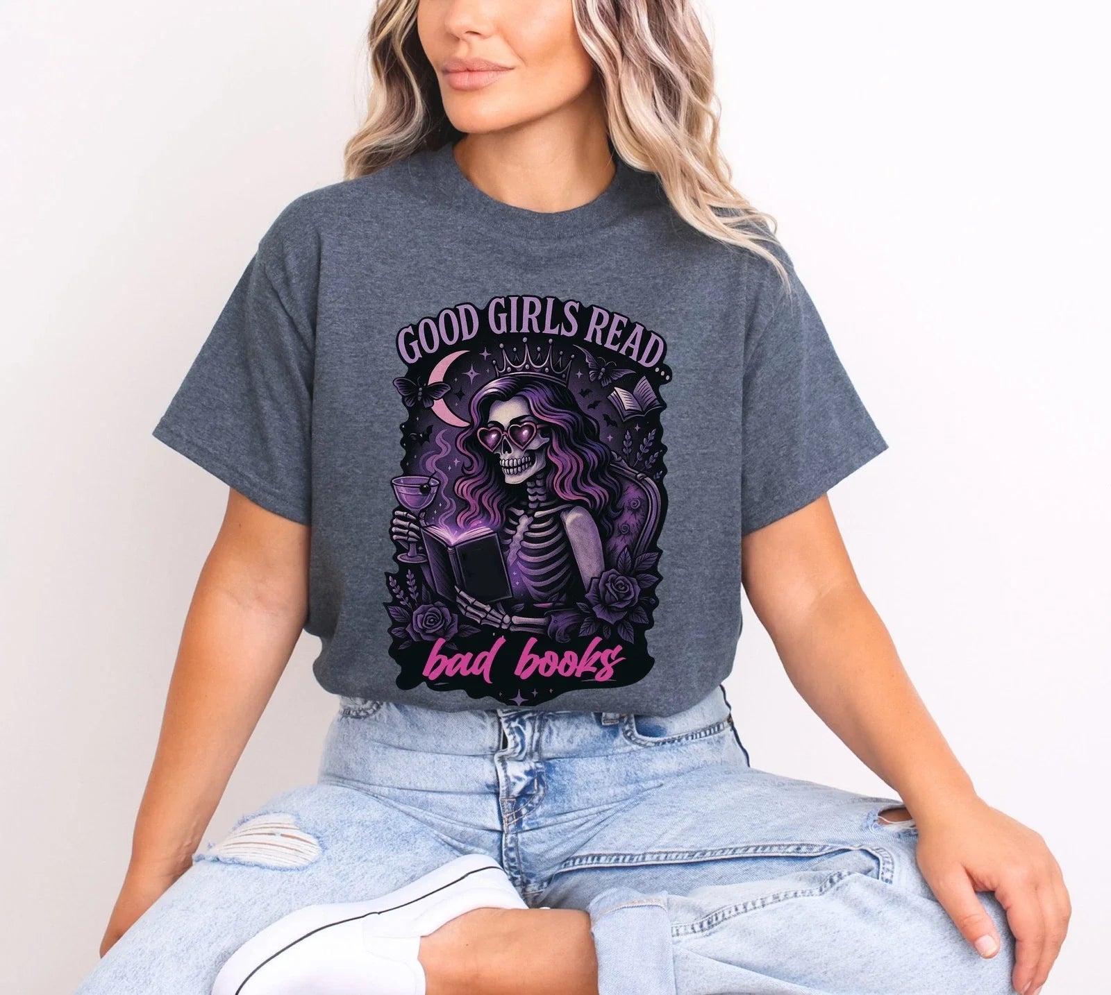 Good Girls Read Bad Books Shirt, Gothic Book Lover Tee, Spooky Reader Top Unisex T-shirt, Sweatshirt, Hoodie, Long Sleeve Tee - T-Shirt, Sweatshirt, Hoodie