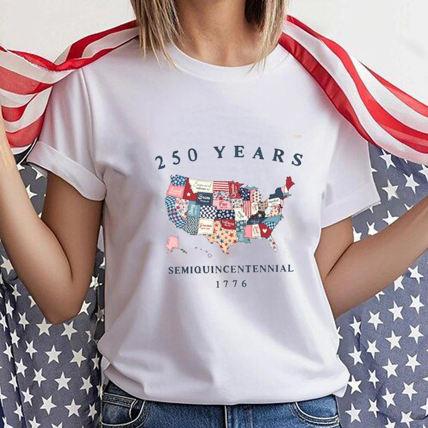 Vintage America Map 250 Years Tee, Independence Day Celebrate 4th of July Gift Unisex T-shirt, Sweatshirt, Hoodie, Long Sleeve Tee - T-Shirt, Sweatshirt, Hoodie