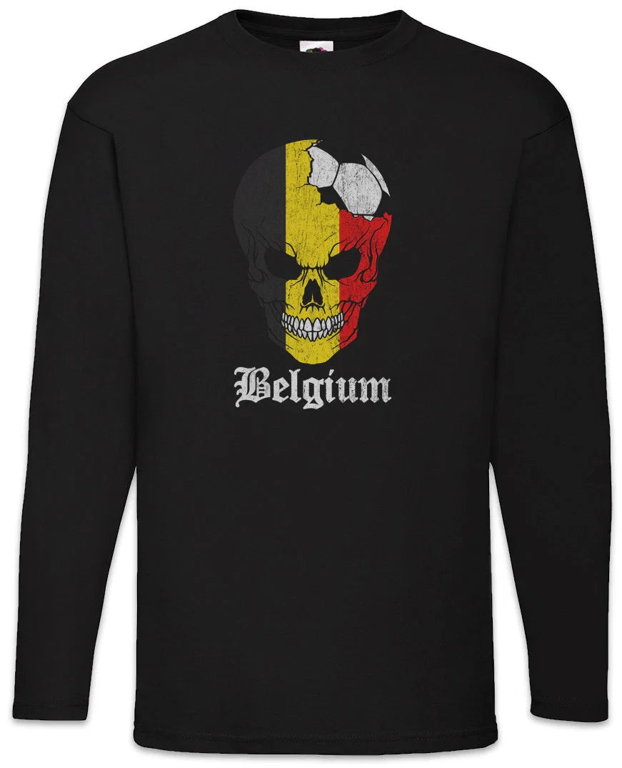 Belgium Football Skull I Men Long Sleeve T-Shirt belgian Soccer Flag World Unisex T-shirt, Sweatshirt, Hoodie, Long Sleeve Tee - T-Shirt, Sweatshirt, Hoodie