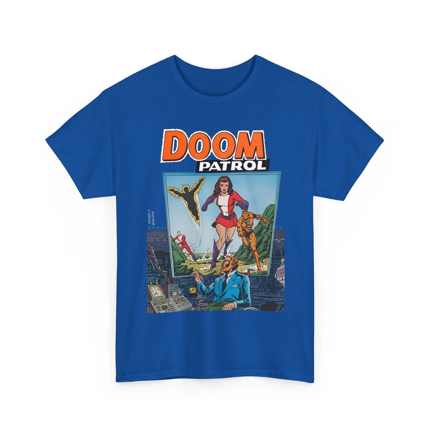 Doom Patrol T-Shirt - George Perez Art - Elasti-Girl, Robotman, Negative Man Unisex T-shirt, Sweatshirt, Hoodie, Long Sleeve Tee - T-Shirt, Sweatshirt, Hoodie