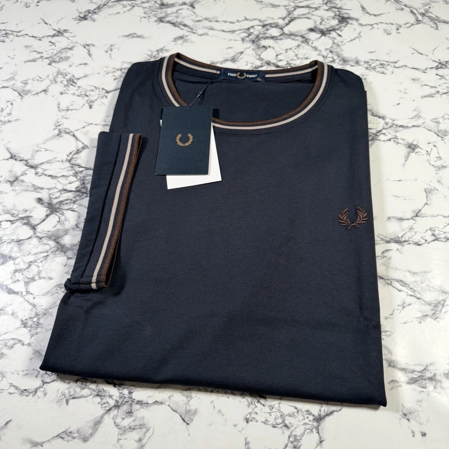 FRED PERRY Mens Navy Blue Twin Tipped T Shirt SIZE 2XL XXL M1588V 52A BNWT Unisex T-shirt, Sweatshirt, Hoodie, Long Sleeve Tee - T-Shirt, Sweatshirt, Hoodie