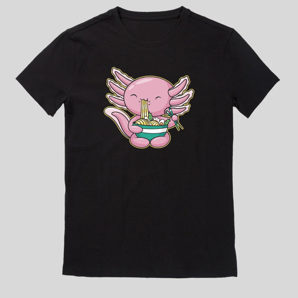 Kawaii Axolotl Eats Ramen T-Shirt Unisex T-shirt, Sweatshirt, Hoodie, Long Sleeve Tee - T-Shirt, Sweatshirt, Hoodie