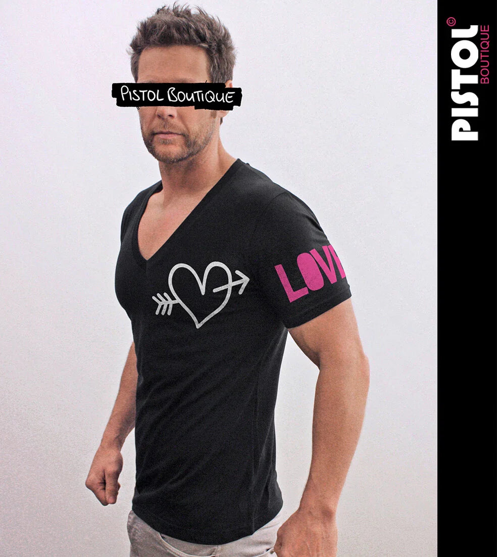 Pistol Boutique Black Deep V Neck Heart Arrow Love Slim T-Shirt Unisex T-shirt, Sweatshirt, Hoodie, Long Sleeve Tee - T-Shirt, Sweatshirt, Hoodie