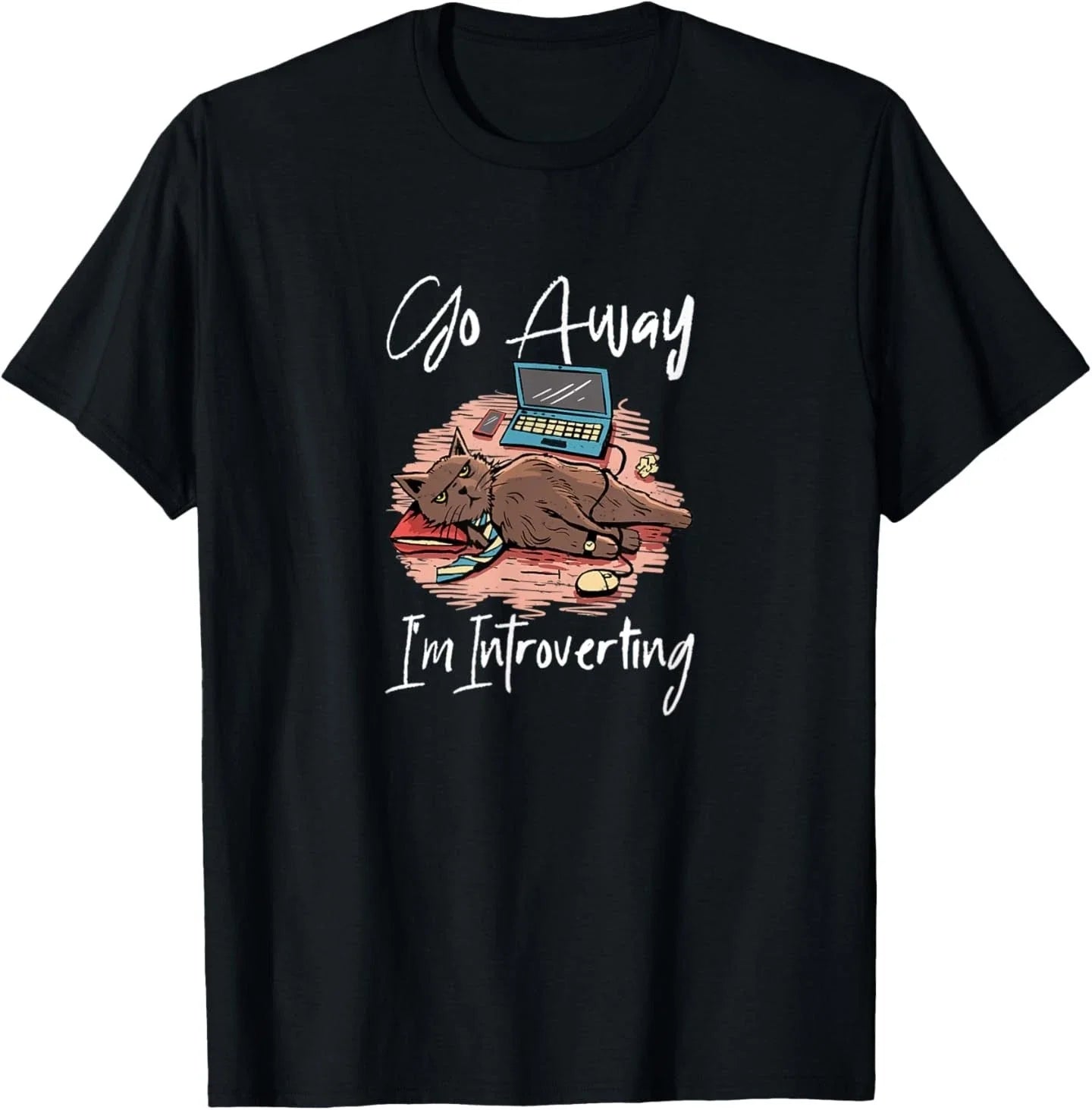Go Away I'm Introverting Funny Working Introvert Cat T-Shirt Unisex T-shirt, Sweatshirt, Hoodie, Long Sleeve Tee - T-Shirt, Sweatshirt, Hoodie