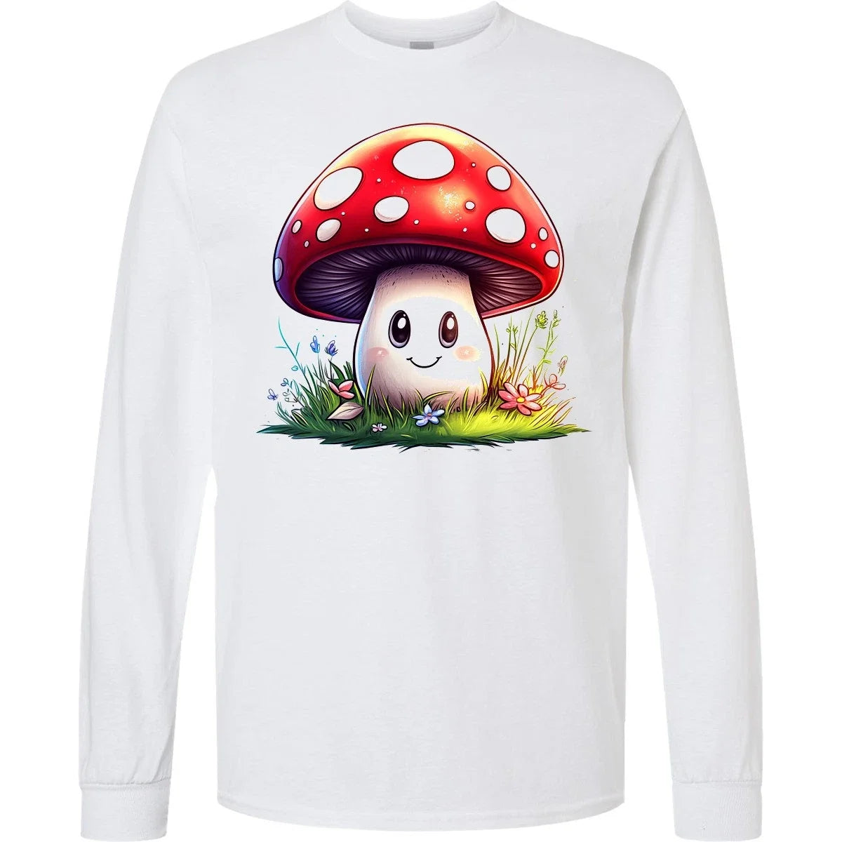 Inktastic Cute Mushroom Illustration Long Sleeve T-Shirt Garden Happy Kawaii Tee Unisex T-shirt, Sweatshirt, Hoodie, Long Sleeve Tee - T-Shirt, Sweatshirt, Hoodie